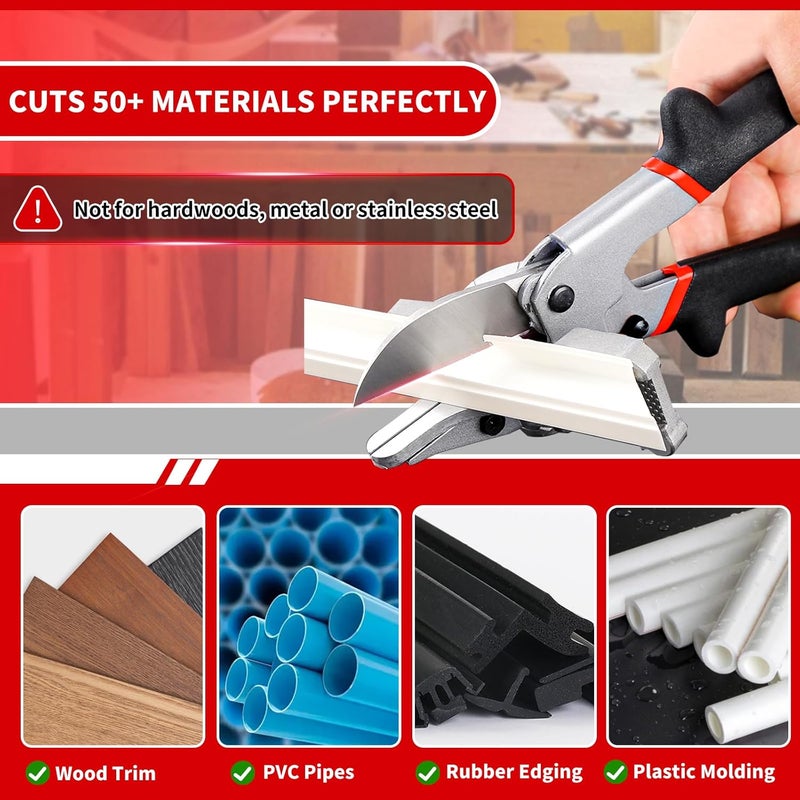 OOMDMI Multi Angle Miter Shear - Upgrade Quarter Round Cutting Tool with 12pcs Replacement Sharp Blades, 45-135° Adjustable Angle, Trim Cutter Hand Tool for Plastic, Wood Trim Molding (Black Red Handle) - Image 4
